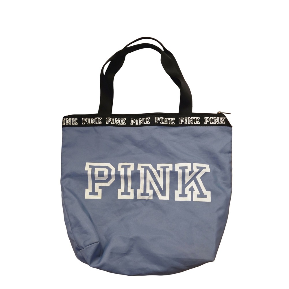 Victoria's Secret PINK Blue Logo Zipper Tote Bag Shoulder Gym Beach Bag